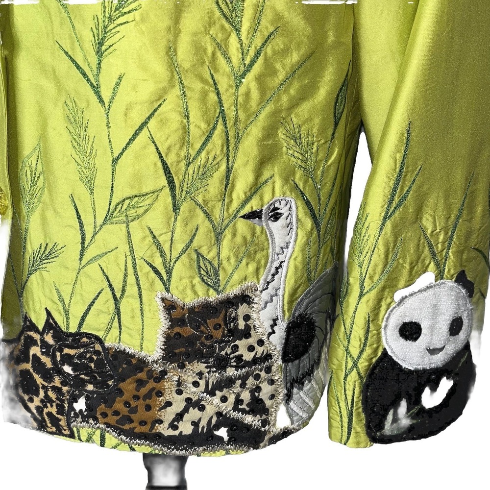 Vtg Anage Silk Jacket Womens M Embroidered Safari Art to Wear Giraffe Peacock - Picture 7 of 14